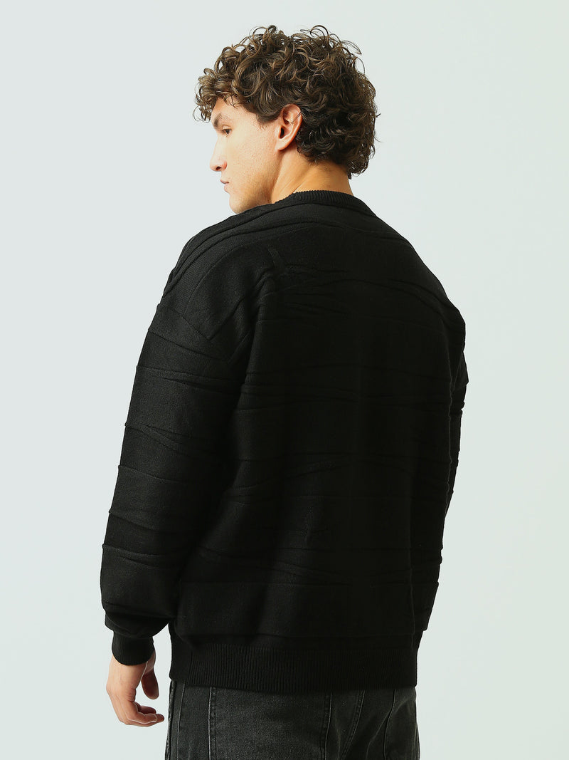 Pull Homme en Maille Texturée à Rayures en Relief et Col Rond - PUL26WPPR27907TM1