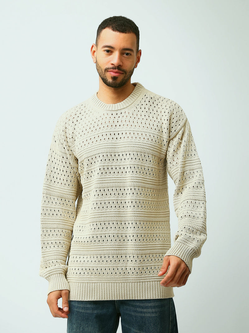 Pull Homme en Maille Ajourée à Col Rond – Style Casual Chic - PUL26WPPR27952TM1
