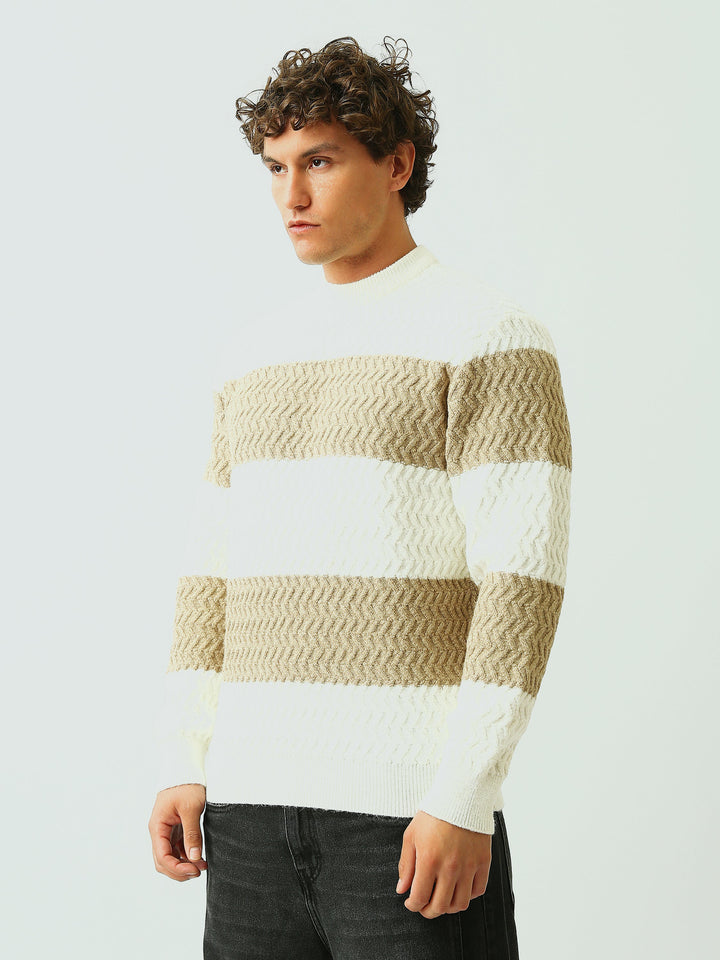 Pull Homme en Maille Texturée à Rayures et Motif Chevron - PUL26WPSR27872TM1