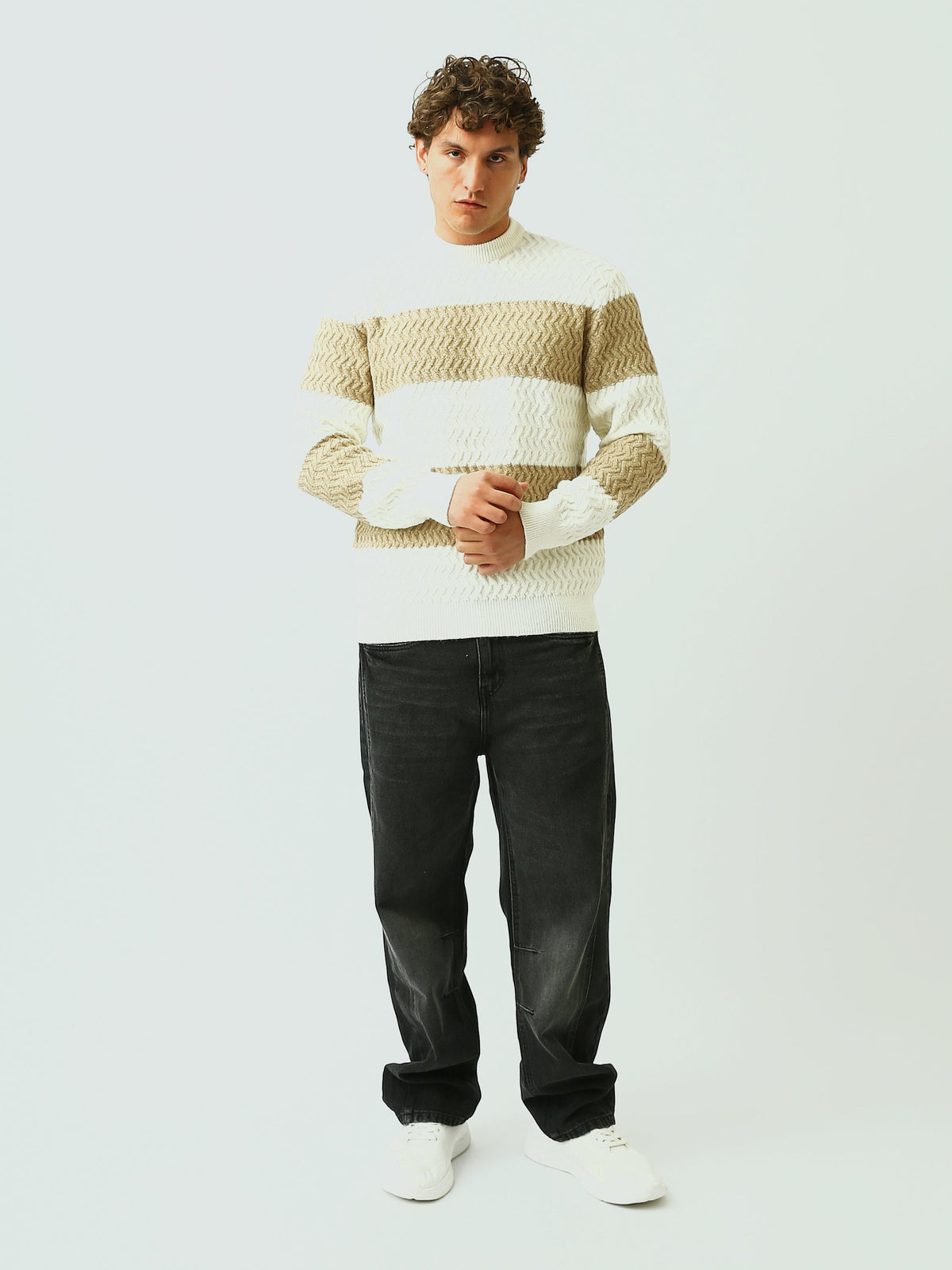 Pull Homme en Maille Texturée à Rayures et Motif Chevron - PUL26WPSR27872TM1
