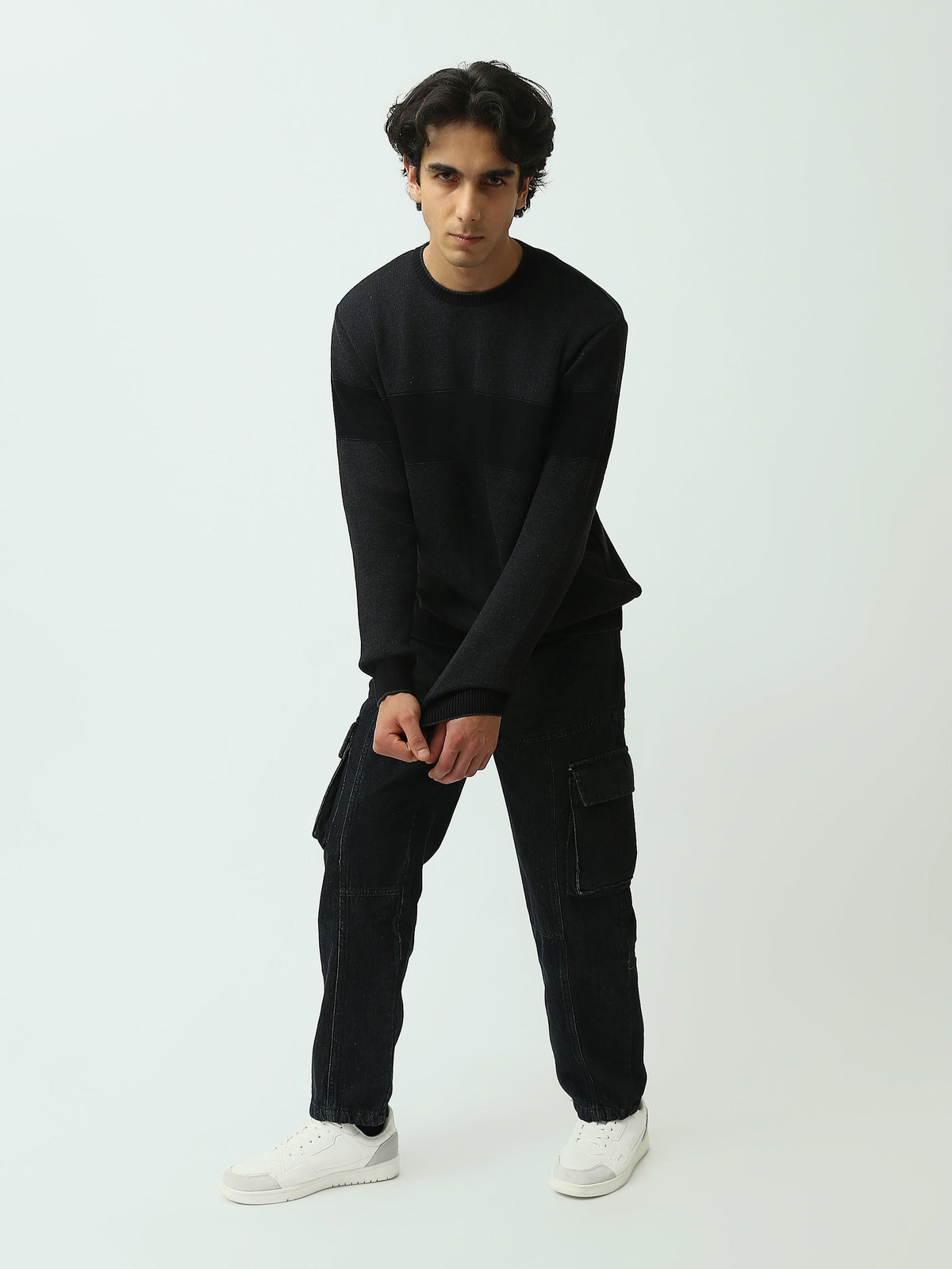 Pull Homme en Maille Texturée à Bandes Horizontales et Col Rond - PUL26WPSR27889TM1
