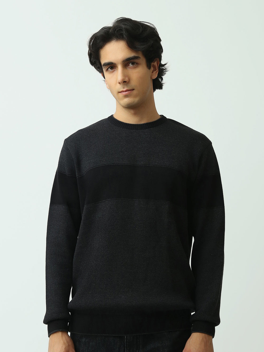 Pull Homme en Maille Texturée à Bandes Horizontales et Col Rond - PUL26WPSR27889TM1