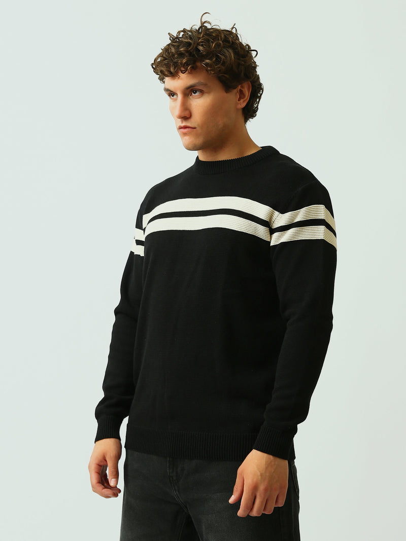 Pull Homme en Maille à Rayures Horizontales et Col Rond - PUL26WPSR27919TM1