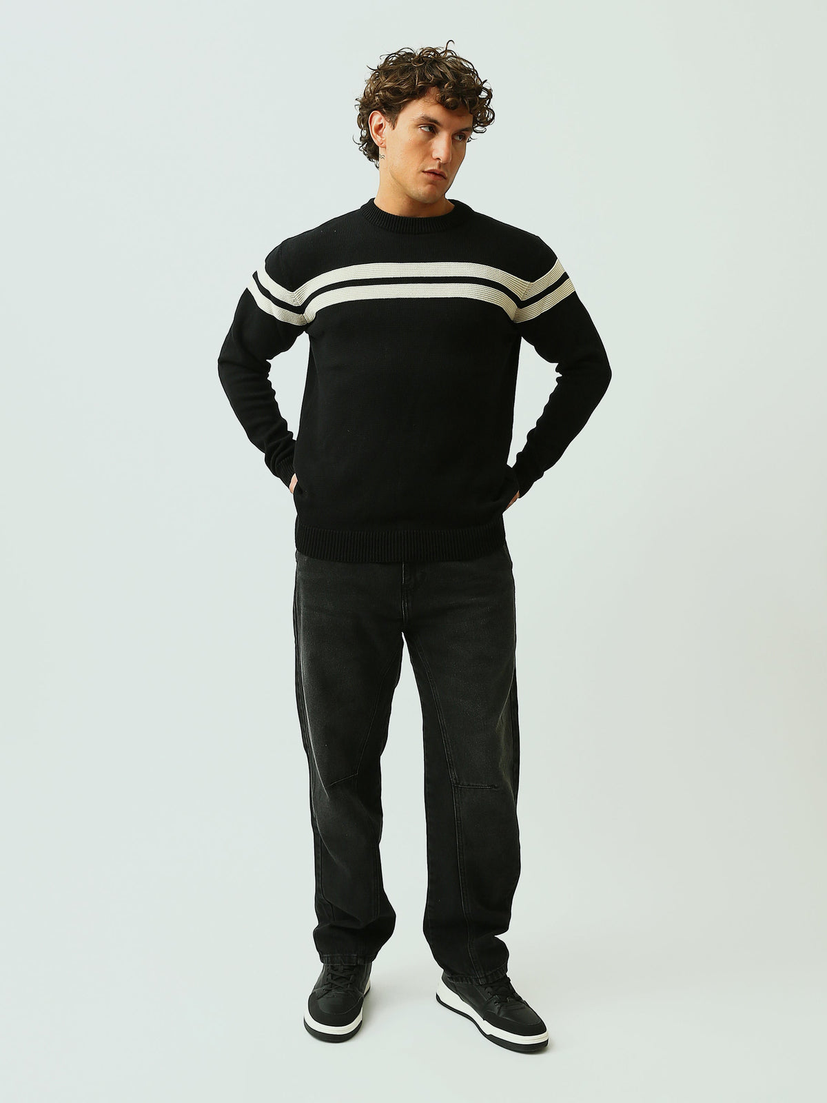 Pull Homme en Maille à Rayures Horizontales et Col Rond - PUL26WPSR27919TM1