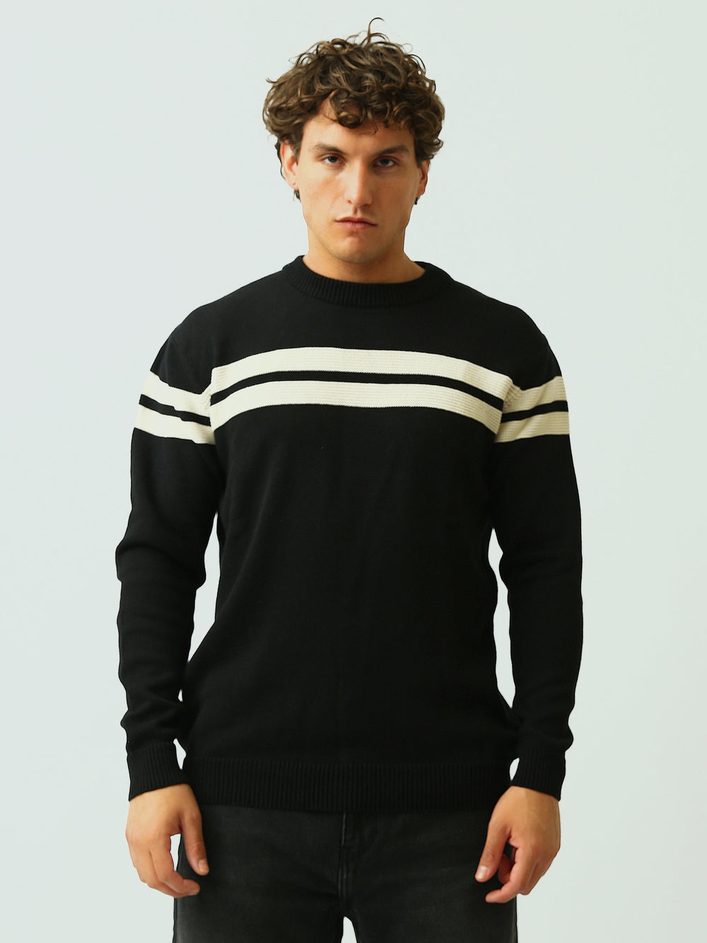Pull Homme en Maille à Rayures Horizontales et Col Rond - PUL26WPSR27919TM1
