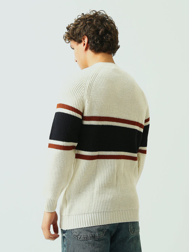 Pull Homme en Maille Côtelée à Rayures et Col Rond - PUL26WPSR27925TM1
