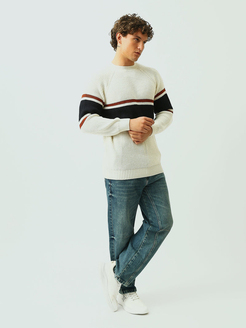 Pull Homme en Maille Côtelée à Rayures et Col Rond - PUL26WPSR27925TM1