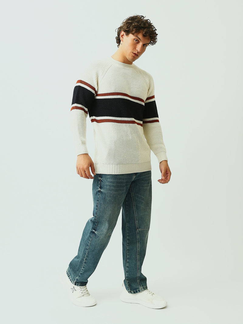 Pull Homme en Maille Côtelée à Rayures et Col Rond - PUL26WPSR27925TM1