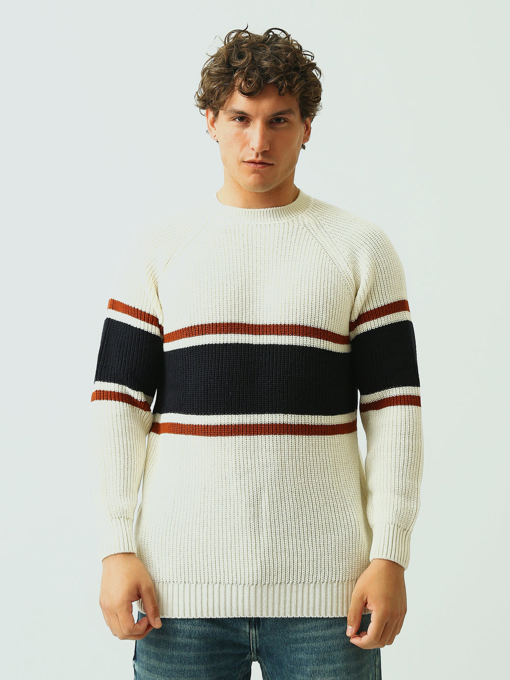 Pull Homme en Maille Côtelée à Rayures et Col Rond - PUL26WPSR27925TM1
