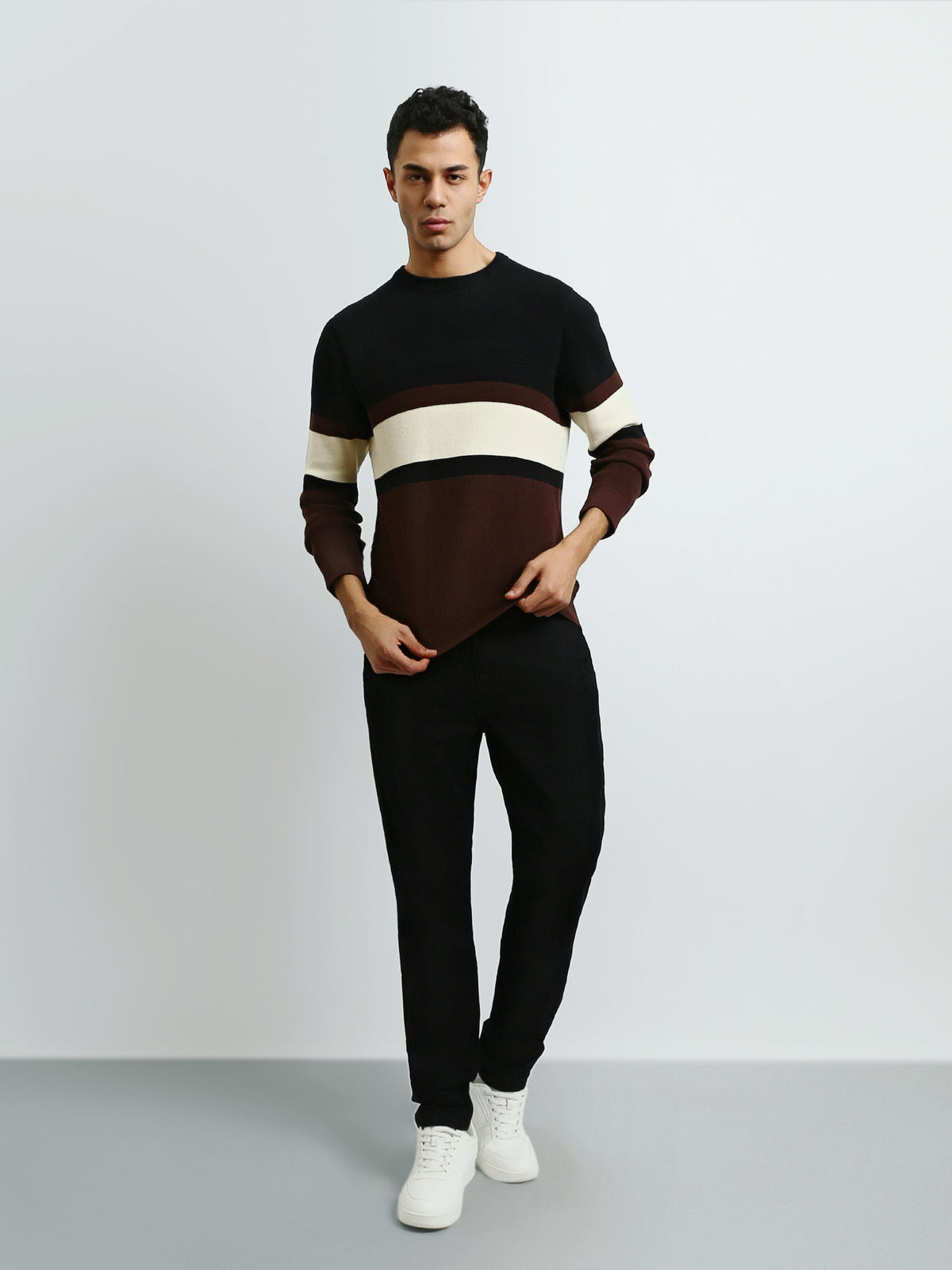 Pull Homme en Maille à Rayures Horizontales et Col Rond - PUL26WPSR27927TM1
