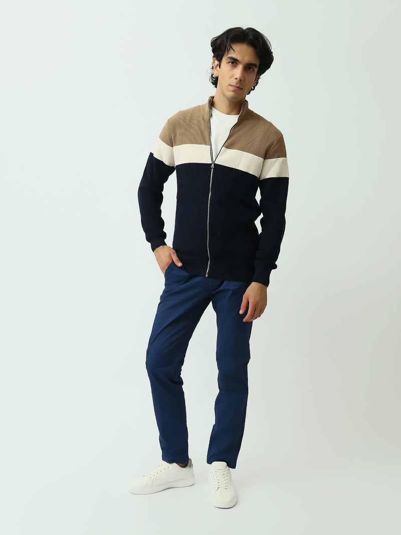 Gilet Homme en Maille Tricolore Zippé à Col Montant – Style Casual - PUL26WPSZ27854TM1
