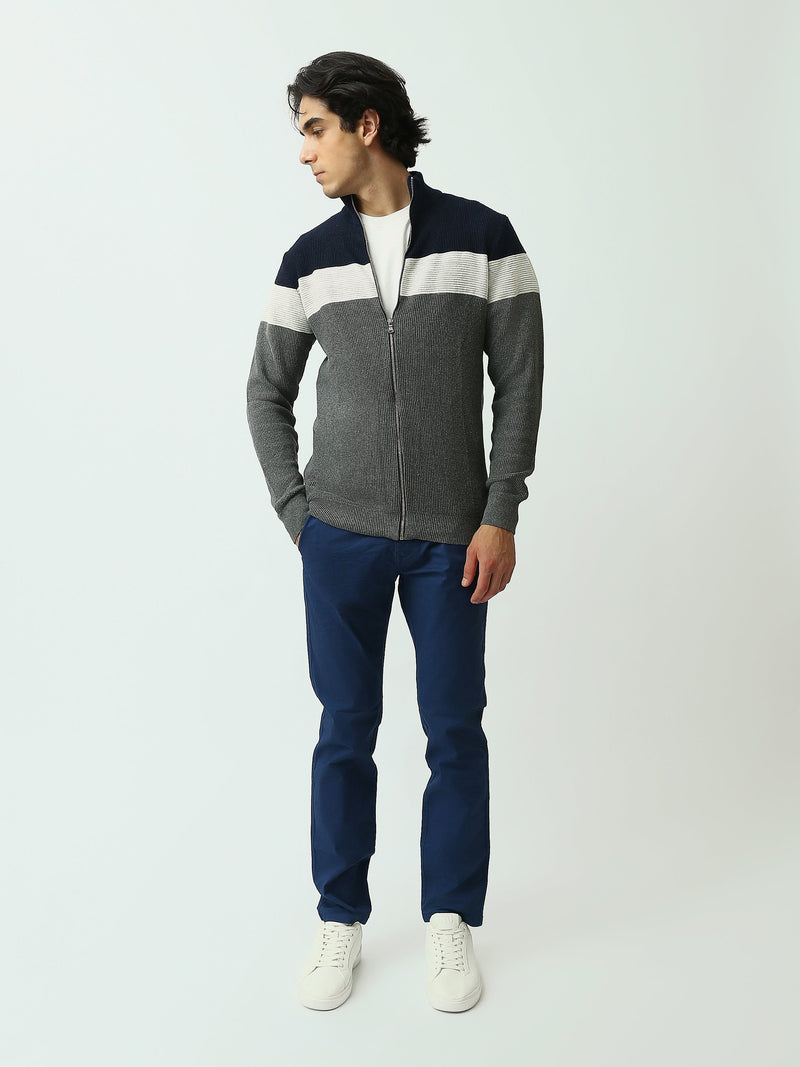 Gilet Homme en Maille Tricolore Zippé à Col Montant – Style Casual - PUL26WPSZ27854TM1