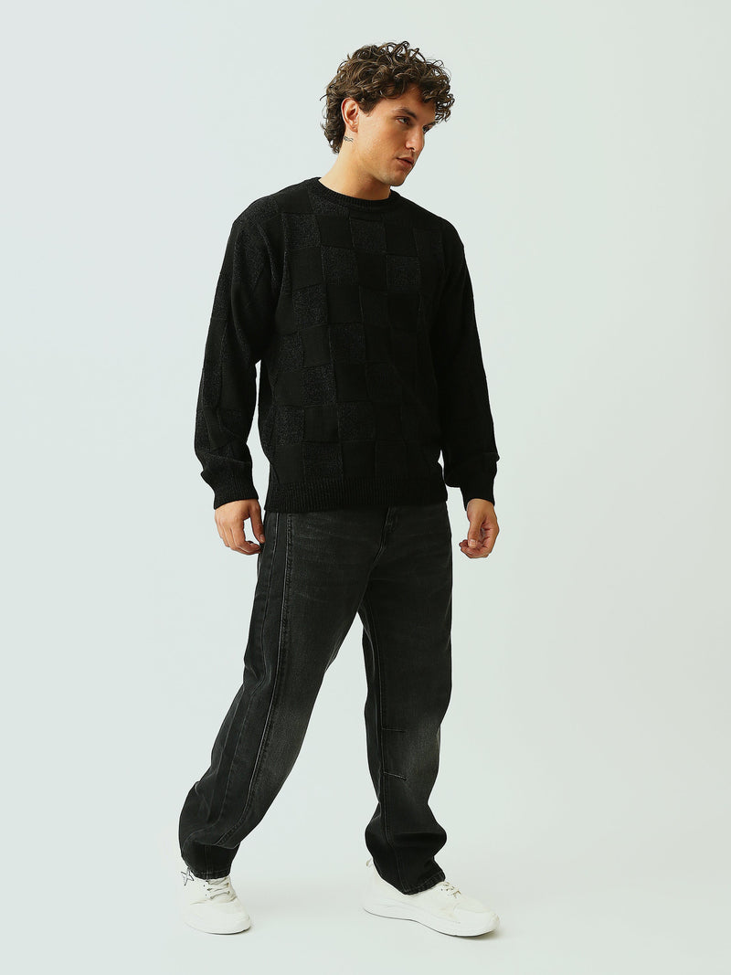 Pull Homme en Maille Texturée à Motif Damier et Col Rond - PUL26WPWR27880TM1