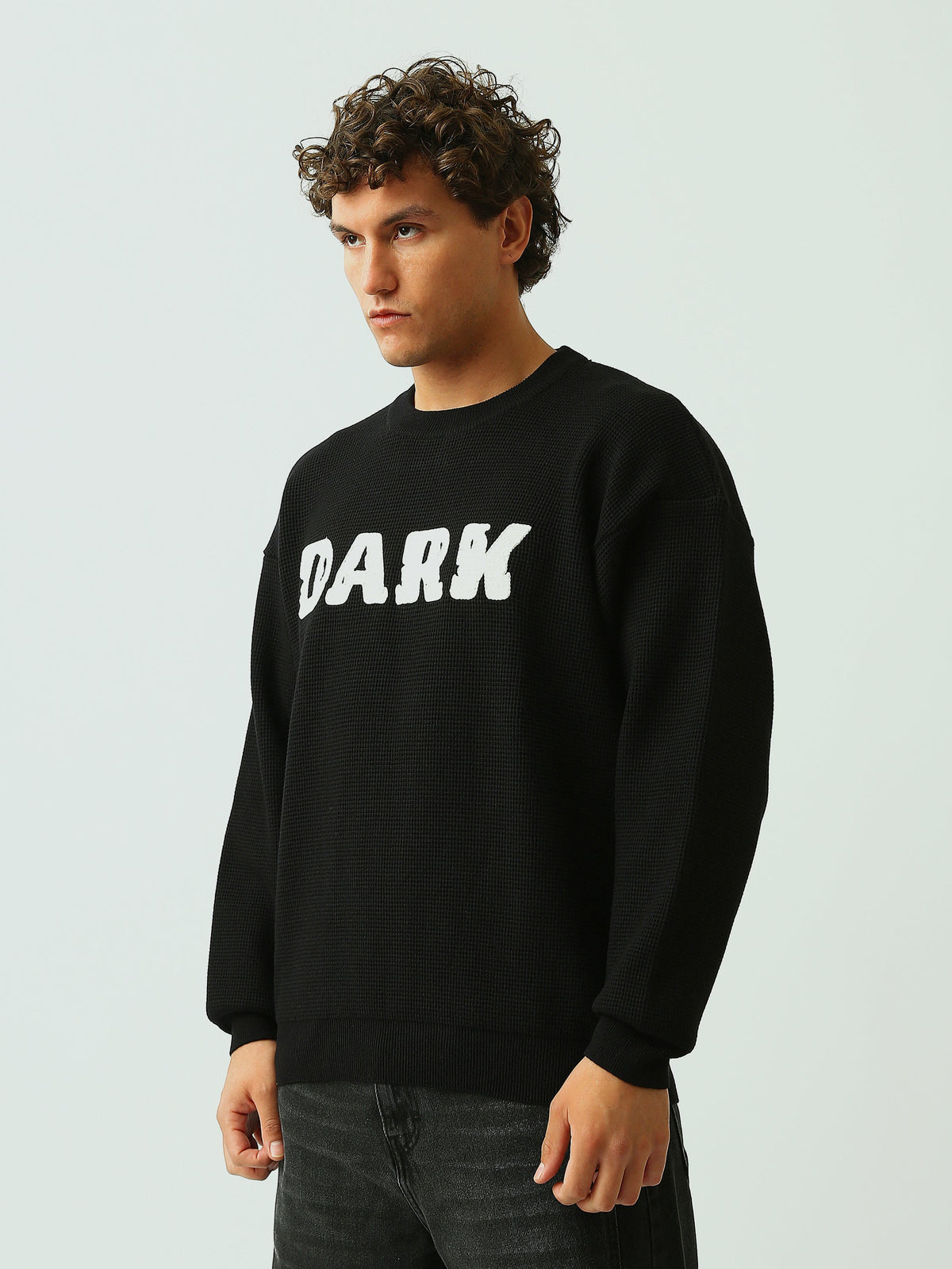 Pull Homme Oversize en Maille Texturée avec Inscription DARK - PUL26WPXR27900TM1