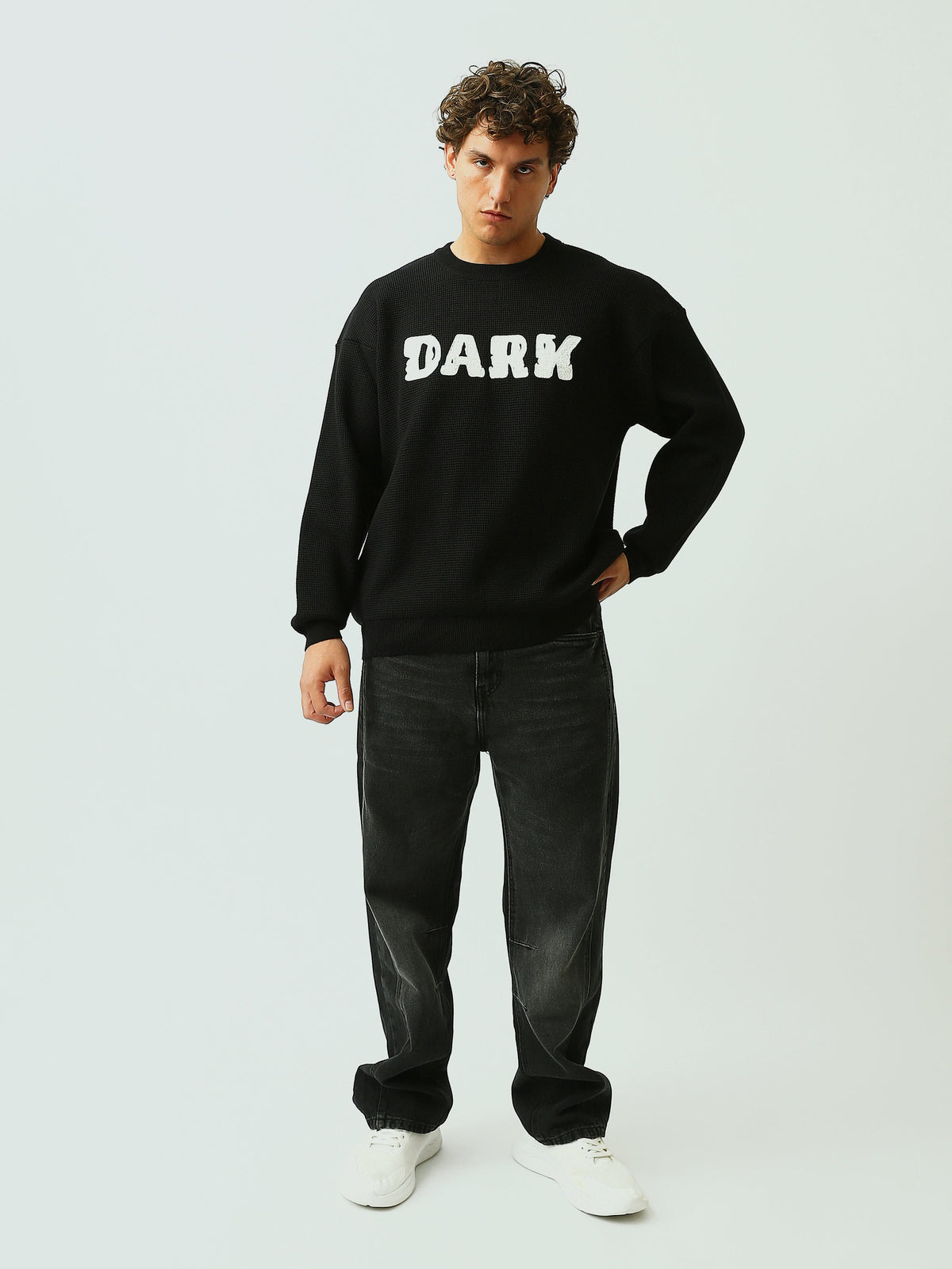 Pull Homme Oversize en Maille Texturée avec Inscription DARK - PUL26WPXR27900TM1