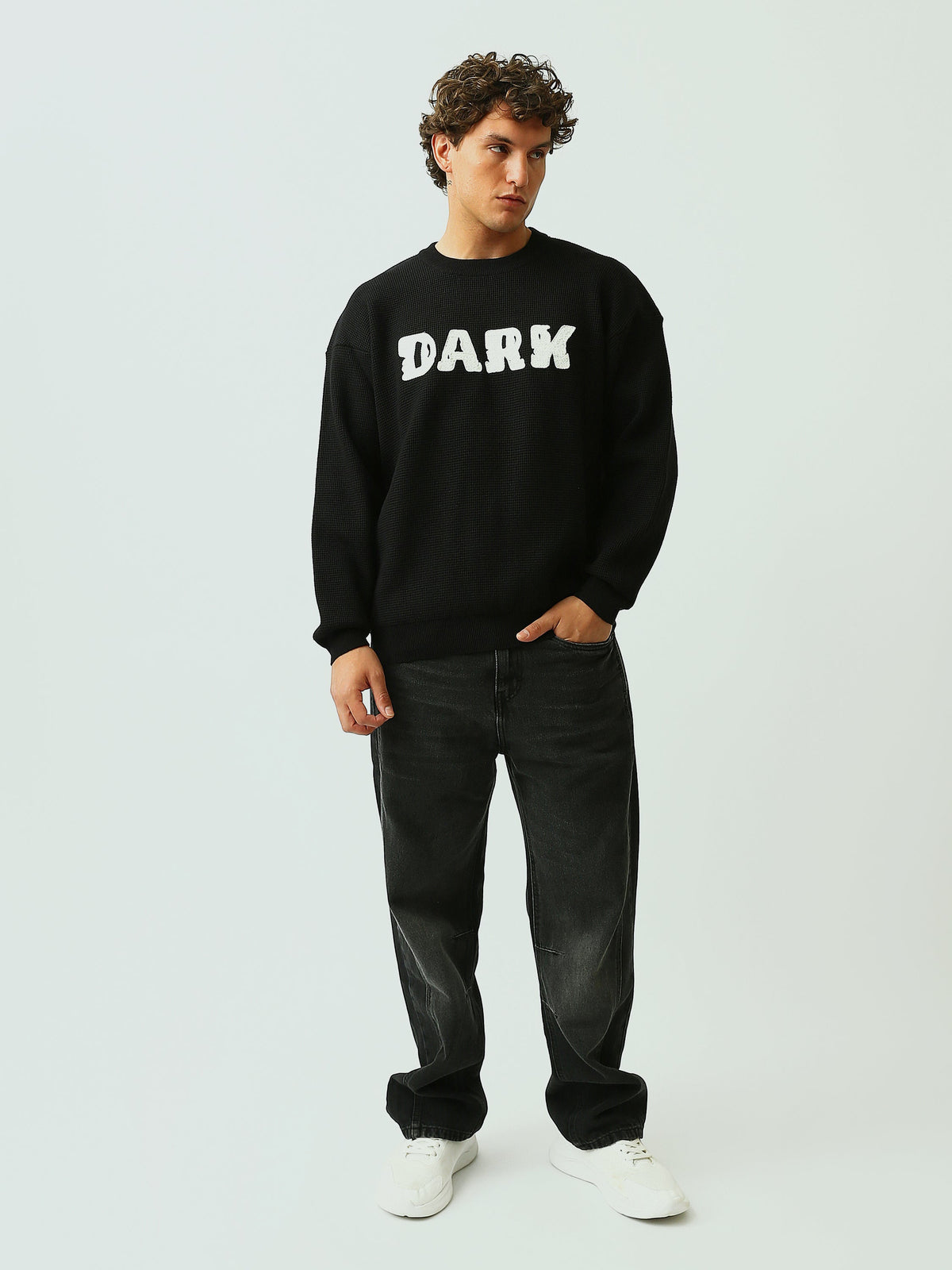 Pull Homme Oversize en Maille Texturée avec Inscription DARK - PUL26WPXR27900TM1