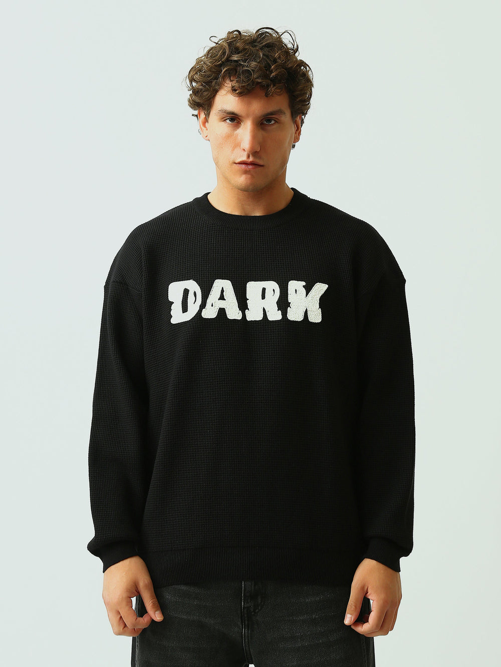 Pull Homme Oversize en Maille Texturée avec Inscription DARK - PUL26WPXR27900TM1