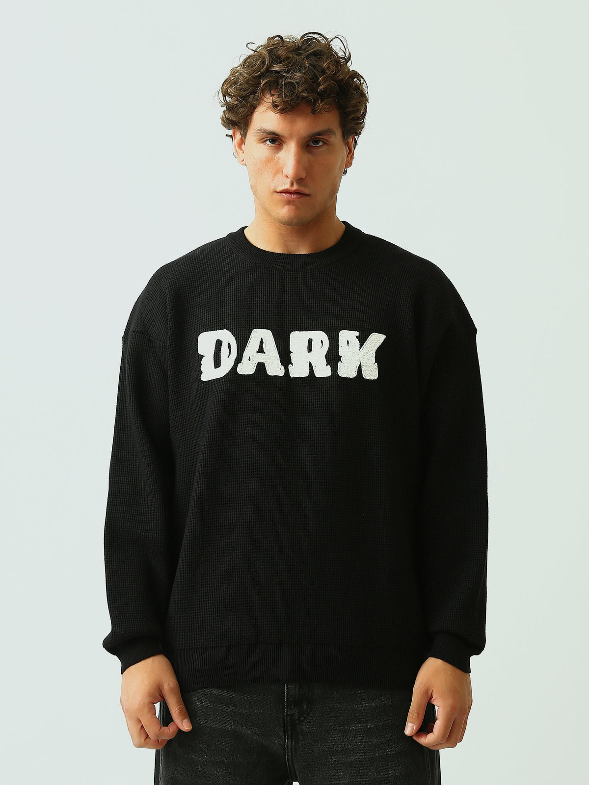 Pull Homme Oversize en Maille Texturée avec Inscription DARK - PUL26WPXR27900TM1