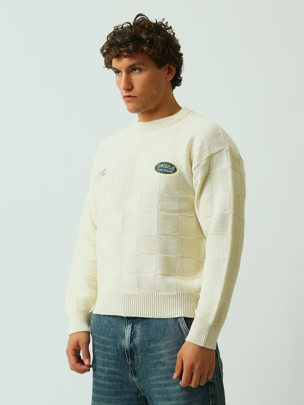 Pull Homme en Maille à Motif Damier et Col Rond - PUL26WPXR27913TM1