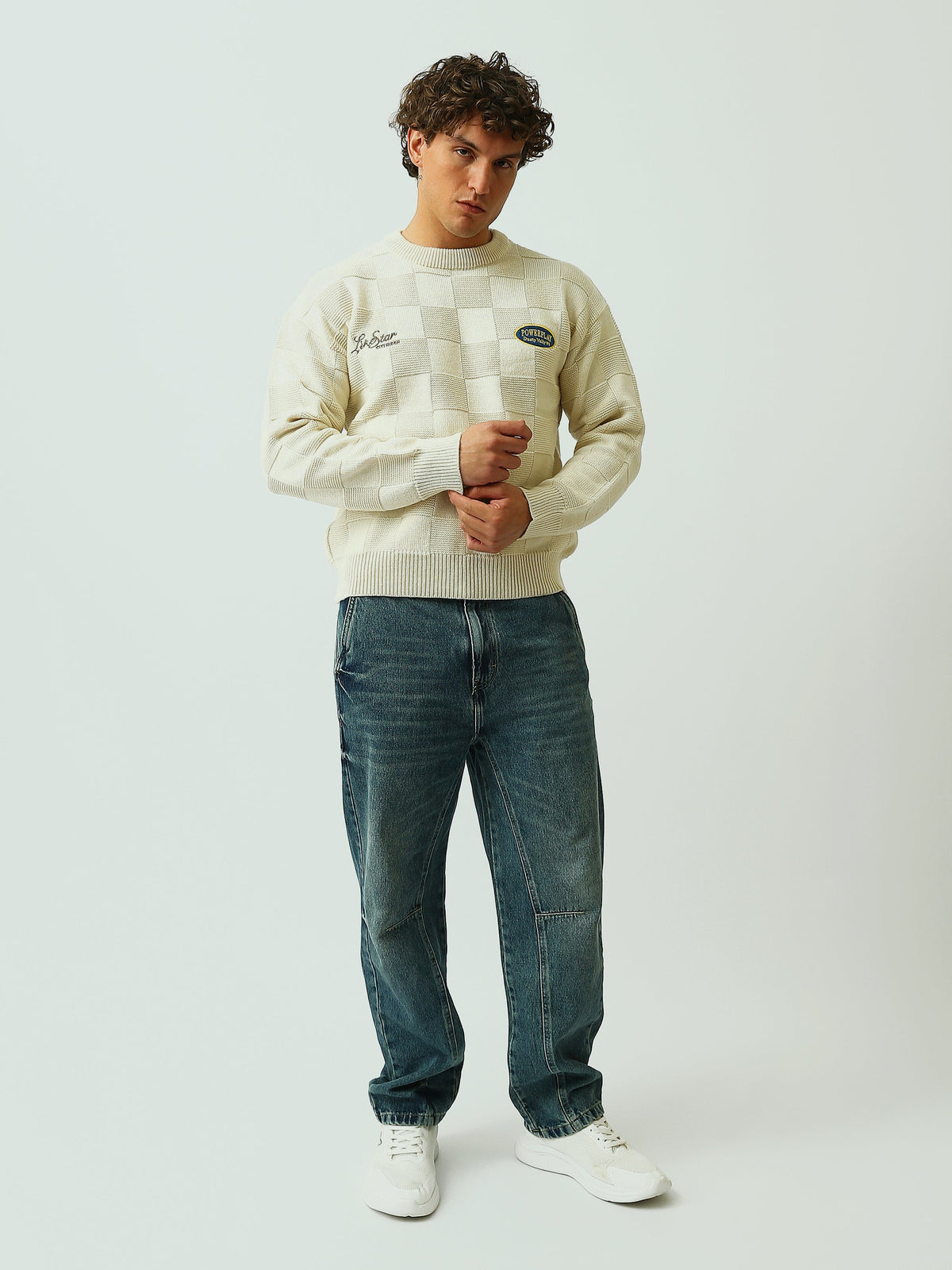 Pull Homme en Maille à Motif Damier et Col Rond - PUL26WPXR27913TM1