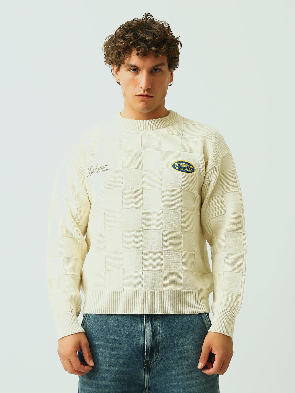 Pull Homme en Maille à Motif Damier et Col Rond - PUL26WPXR27913TM1