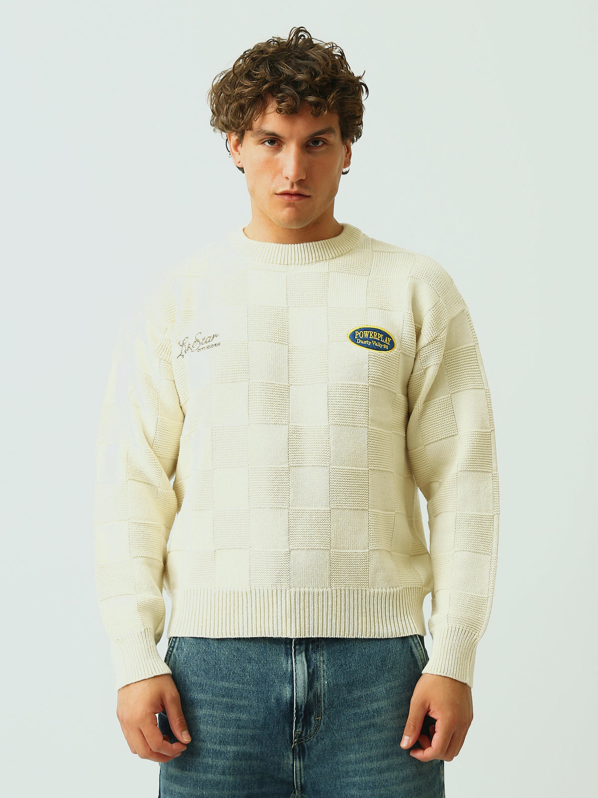 Pull Homme en Maille à Motif Damier et Col Rond - PUL26WPXR27913TM1