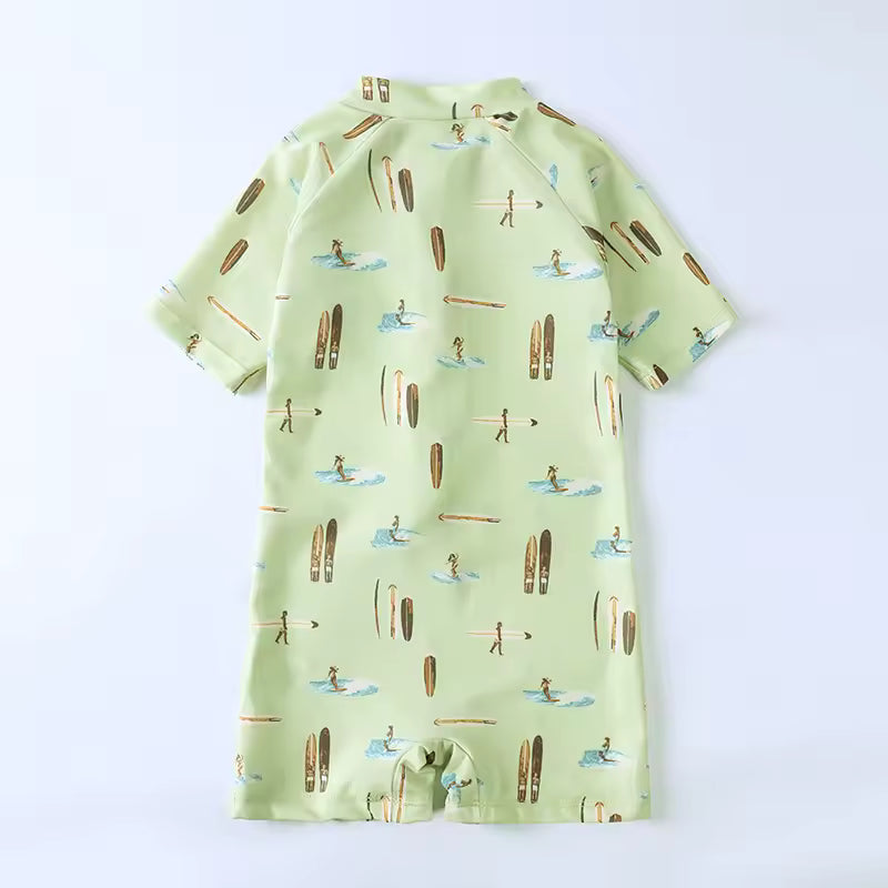 Maillot de Bain Garçon 1 Pièce – Manches Courtes avec Fermeture Zippée
