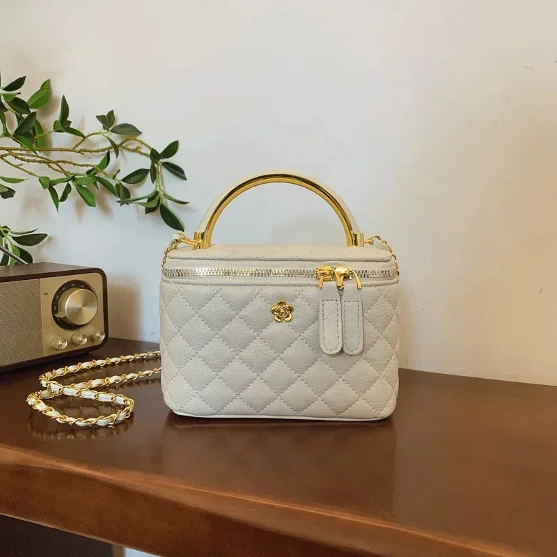 Sac à Main Femme Rétro – Sac Seau Petit Carré avec Chaîne, Design Plaid Diamant Inspiré de Chanel, Sac Crossbody Polyvalent - Justyol
