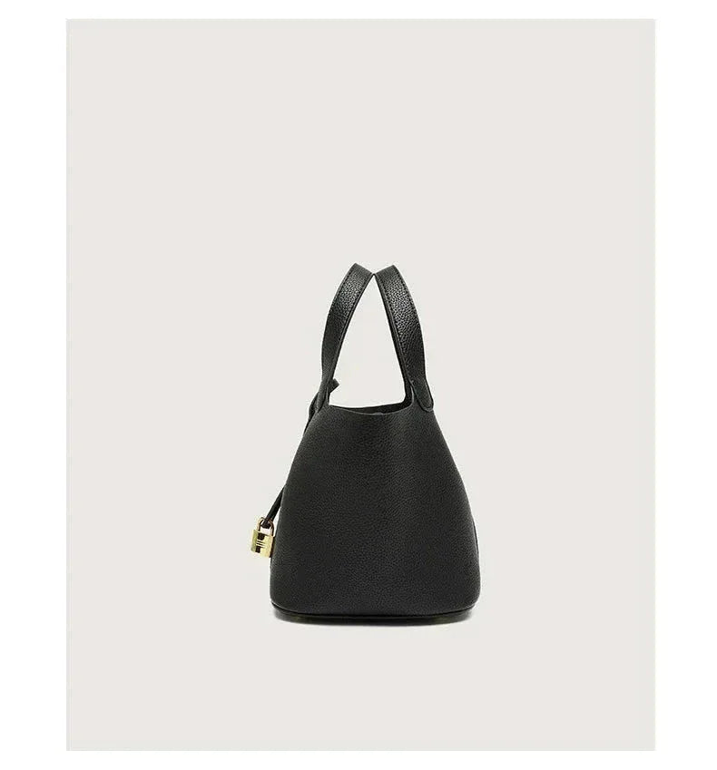 Sac à Main Femme en Forme de Seau – Sac Picotin avec Motif Lychee, Sac à Bandoulière Tendance - Justyol