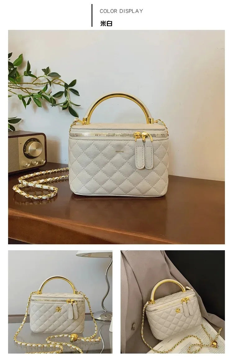 Sac à Main Femme Rétro – Sac Seau Petit Carré avec Chaîne, Design Plaid Diamant Inspiré de Chanel, Sac Crossbody Polyvalent - Justyol
