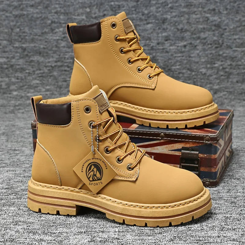Men's Boots High Top Ankle Boots Trend Men Shoes Non-Slip Lace-Up Leather Shoes Men Wear-Resistant Hiking Boot Botas Para Hombre MU Group