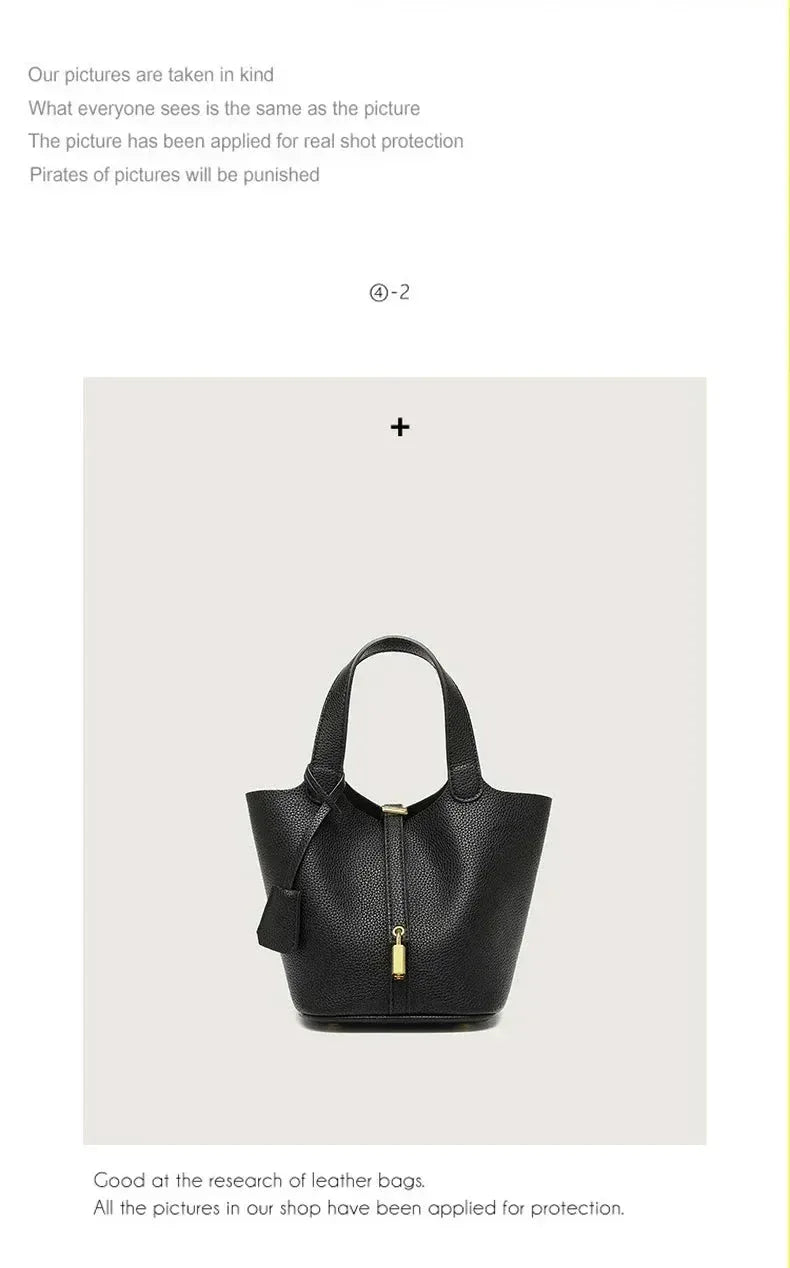 Sac à Main Femme en Forme de Seau – Sac Picotin avec Motif Lychee, Sac à Bandoulière Tendance - Justyol