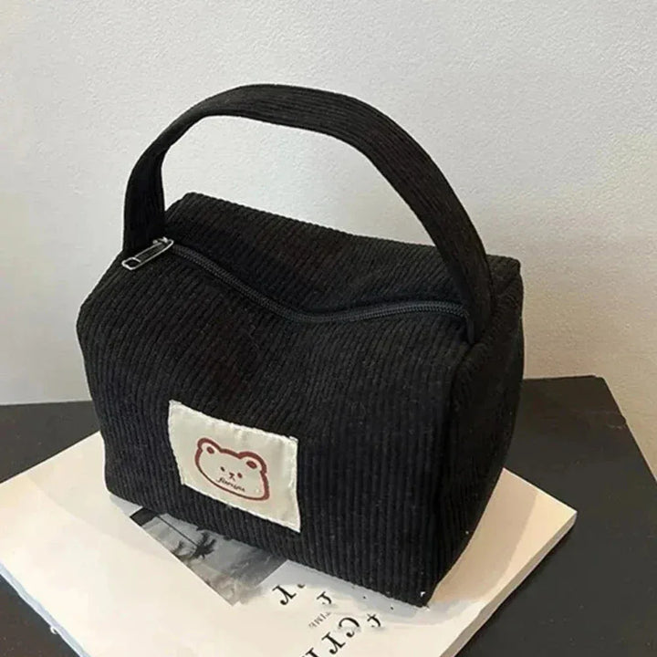 Sac à Maquillage Femme – Sac Cosmétique en Corduroy Doux, Sac Tendance Large Capacité avec Poignée