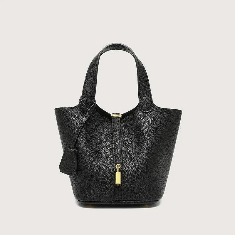 Sac à Main Femme en Forme de Seau – Sac Picotin avec Motif Lychee, Sac à Bandoulière Tendance - Justyol