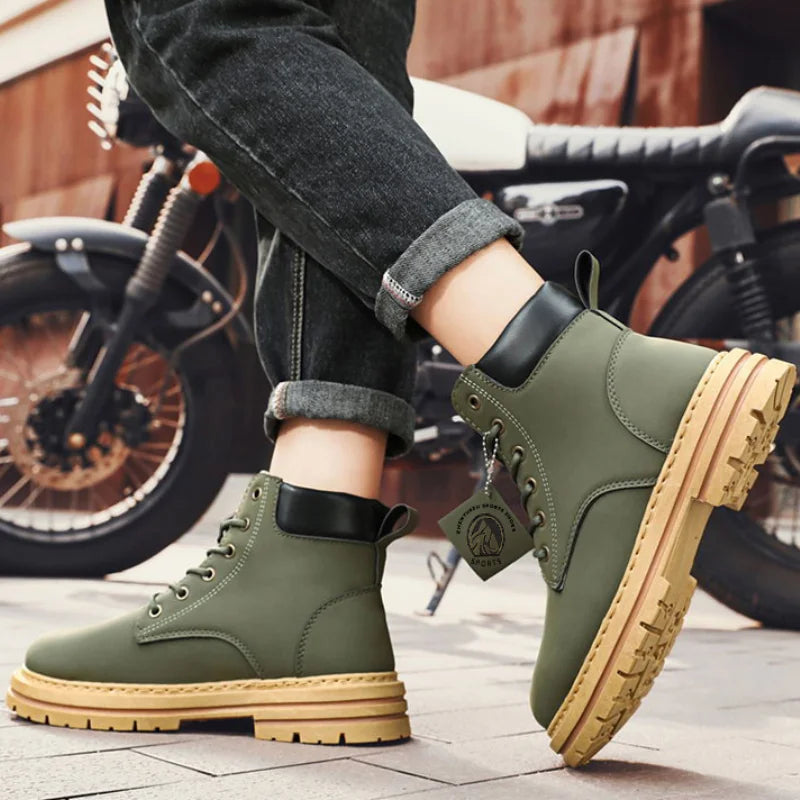 Men's Boots High Top Ankle Boots Trend Men Shoes Non-Slip Lace-Up Leather Shoes Men Wear-Resistant Hiking Boot Botas Para Hombre MU Group