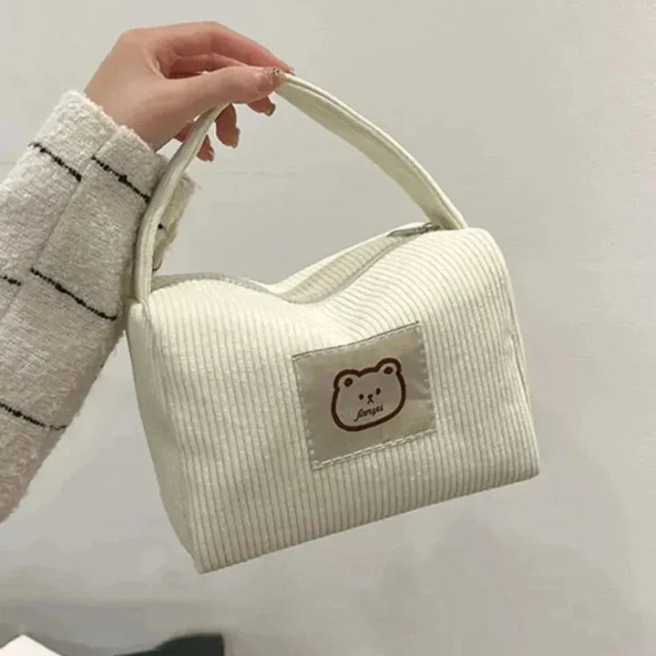 Sac à Maquillage Femme – Sac Cosmétique en Corduroy Doux, Sac Tendance Large Capacité avec Poignée