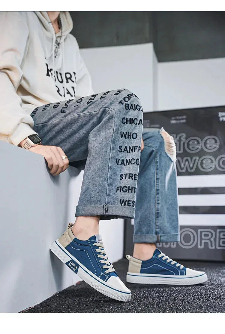 Chaussures Homme en Toile – Sneakers Skateboard Extérieures, Baskets Antidérapantes et Respirantes, Idéales pour la Marche et les Activités Casual - Justyol