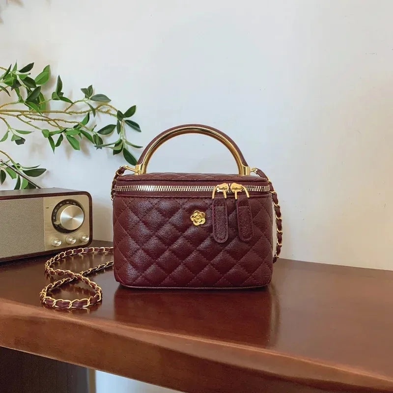 Sac à Main Femme Rétro – Sac Seau Petit Carré avec Chaîne, Design Plaid Diamant Inspiré de Chanel, Sac Crossbody Polyvalent - Justyol