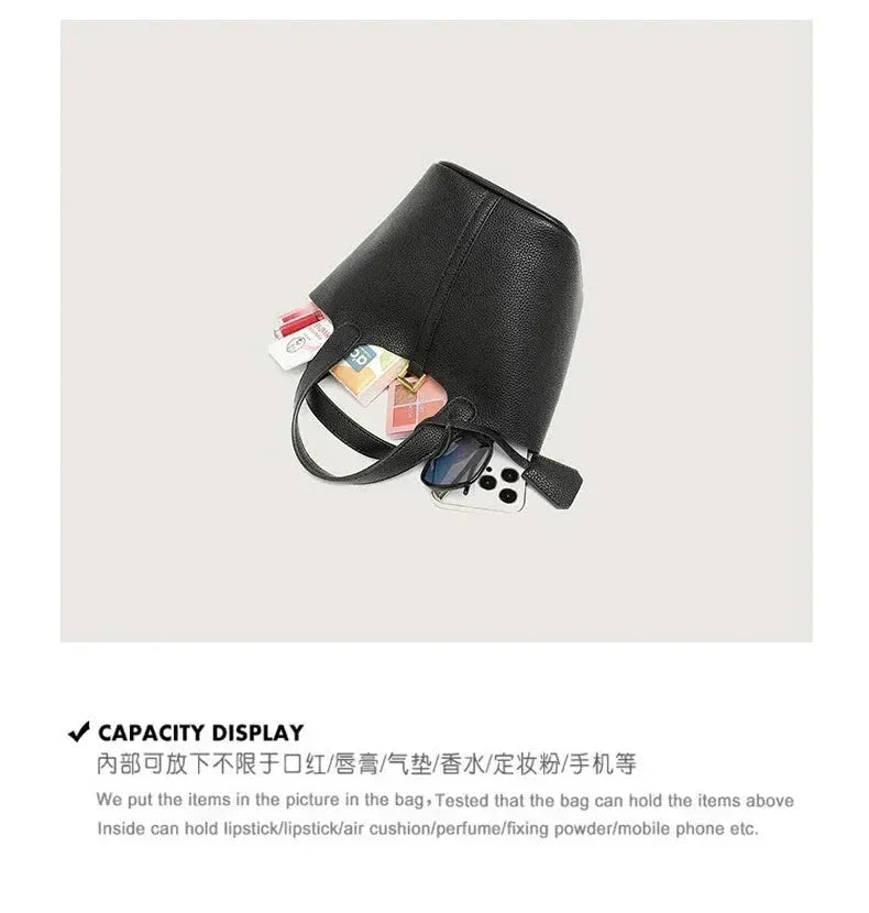 Sac à Main Femme en Forme de Seau – Sac Picotin avec Motif Lychee, Sac à Bandoulière Tendance - Justyol