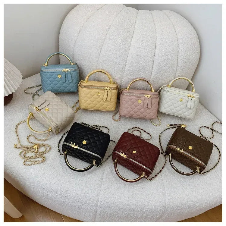 Sac à Main Femme Rétro – Sac Seau Petit Carré avec Chaîne, Design Plaid Diamant Inspiré de Chanel, Sac Crossbody Polyvalent - Justyol