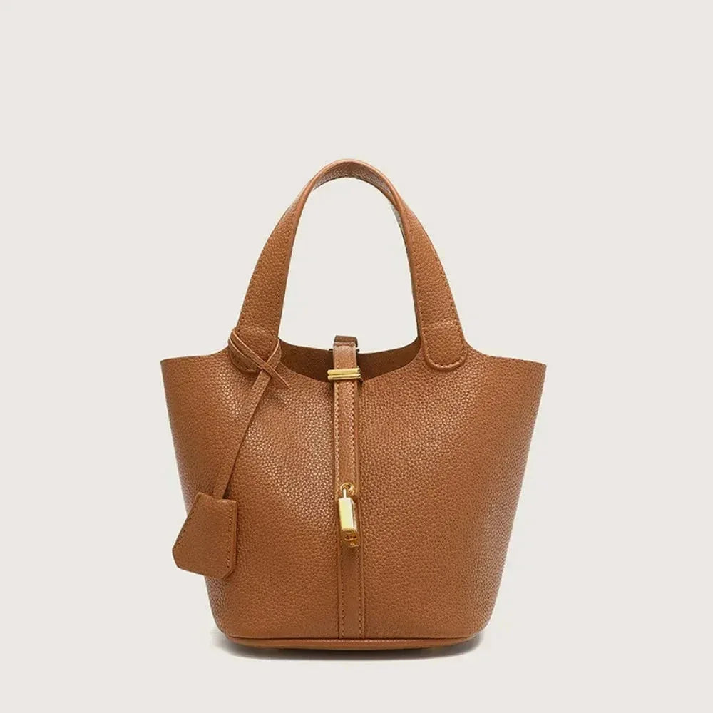 Sac à Main Femme en Forme de Seau – Sac Picotin avec Motif Lychee, Sac à Bandoulière Tendance - Justyol