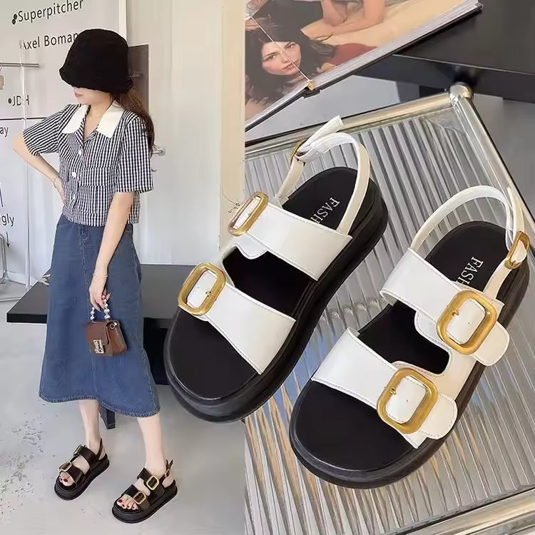 Sandales Plateforme Femme à Boucles Métalliques – Style Romain Décontracté Été