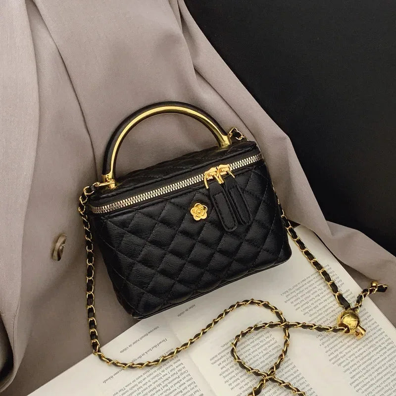 Sac à Main Femme Rétro – Sac Seau Petit Carré avec Chaîne, Design Plaid Diamant Inspiré de Chanel, Sac Crossbody Polyvalent - Justyol