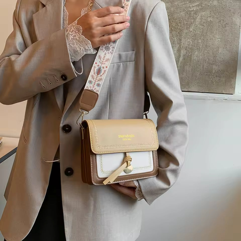Sac à Main Femme Tendance – Sac Crossbody Petit Carré, Sac Bandoulière avec Bandoulière Large et Couleur Contrastée - Justyol