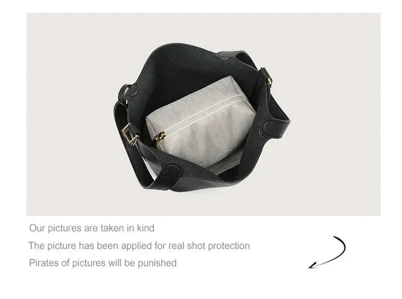 Sac à Main Femme en Forme de Seau – Sac Picotin avec Motif Lychee, Sac à Bandoulière Tendance - Justyol
