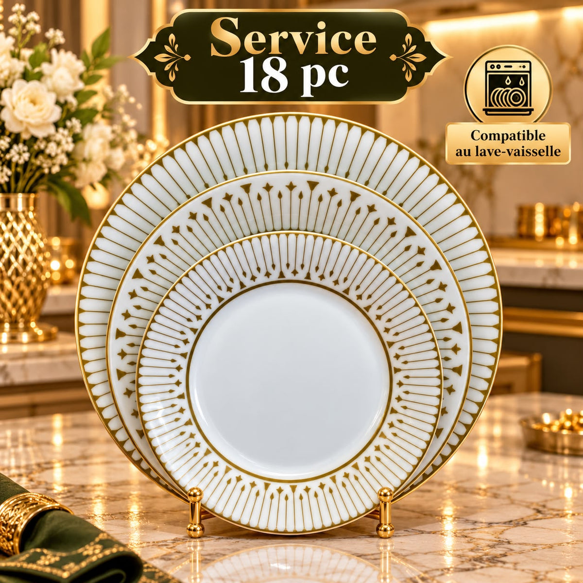 SERVICE 18PC DORE BLANC