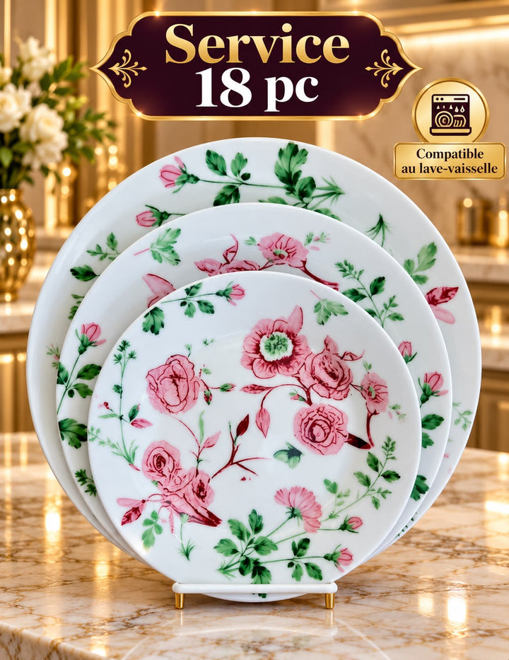 SERVICE 18PC ROSE VERT FLEUR