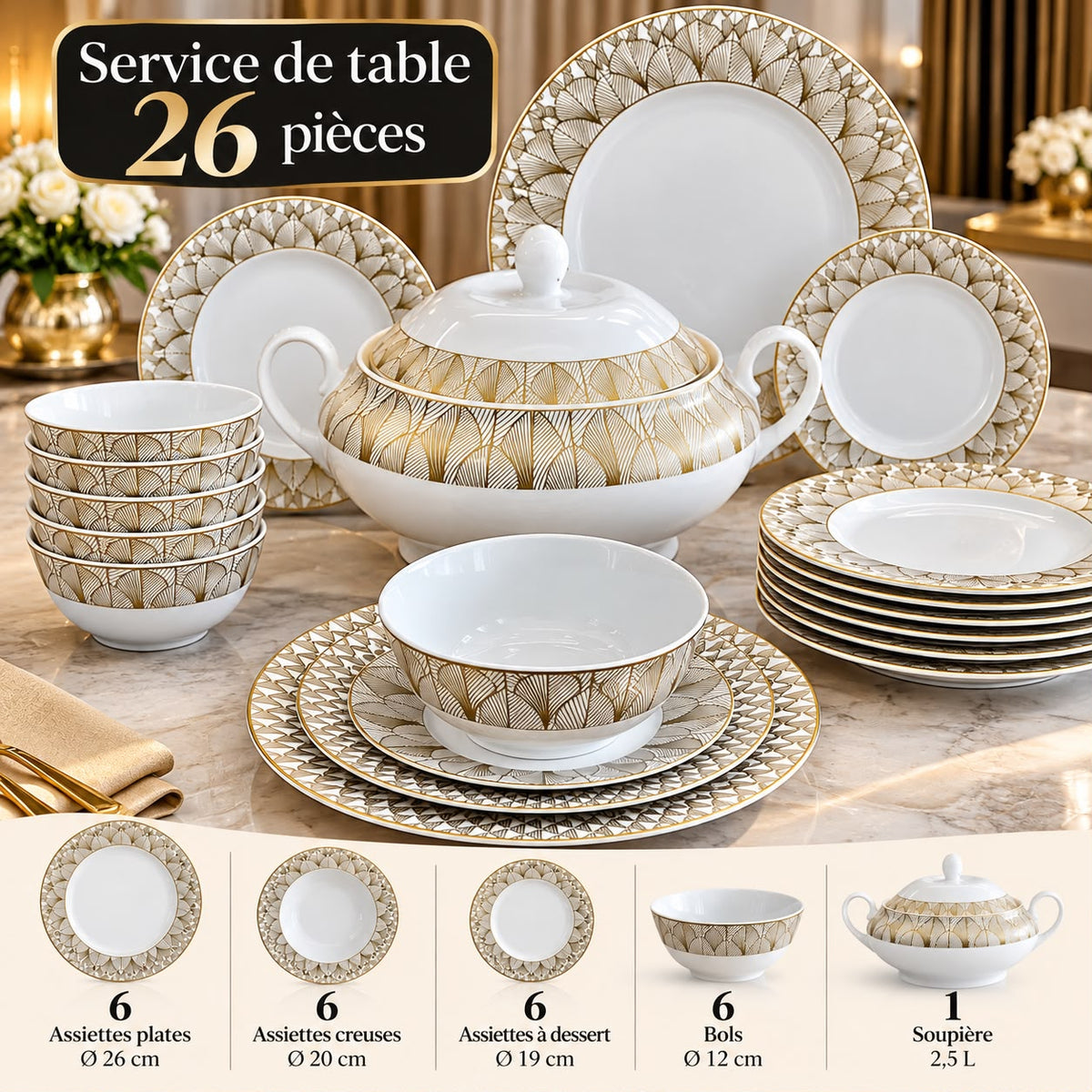 SERVICE 26PC  SOUPIERE + 6 BOL +6 ASSIETTE
