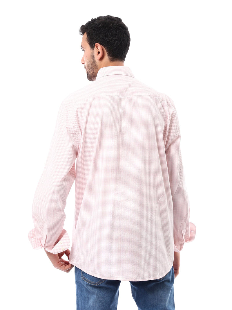Polo homme à manches longues – coloris rose clair avec design en maille – SHI24SCCR17413TM1