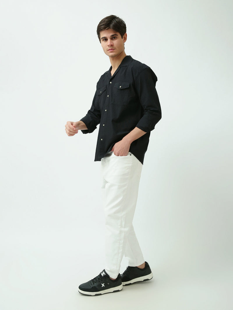 قميص رجالي منسوج بقصة Regular Fit وجيوب على الصدر – كاجوال شيك - SHI25SECR19540TM1
